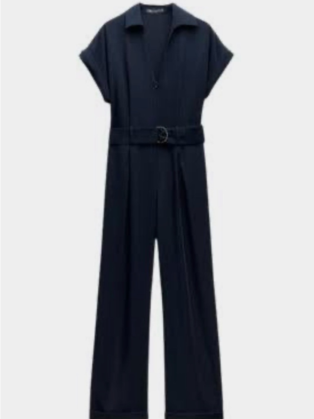 Zara Navy Short-Sleeve Belted Jumpsuit Size Small New with Defect